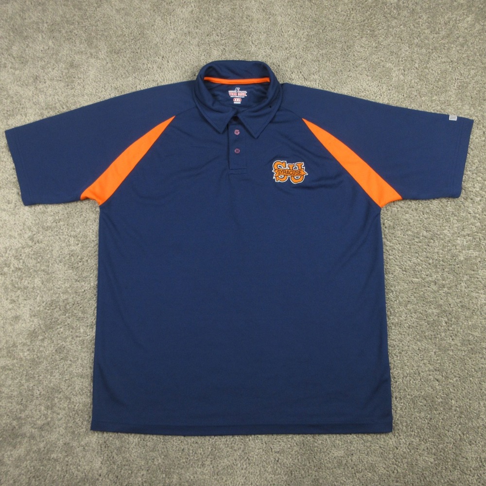 Syracuse Orange Polo Shirt Mens 2XL Navy Blue Russell Athletic Team Issue Logo